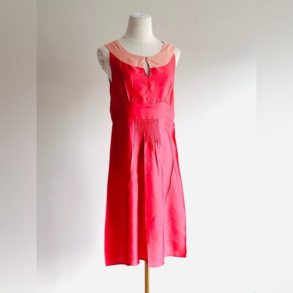 Pink Cotelac Paris Contrast Neckline Shift Dress With Pockets Sz 1